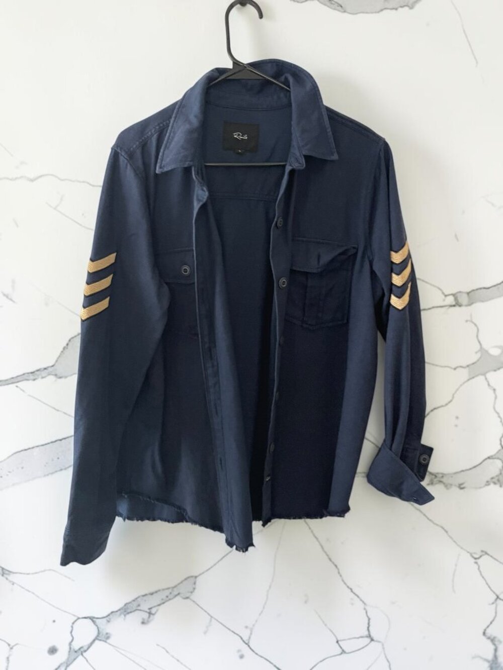 Rails navy blue military utility jacket size large gold striped sleeve - Picture 2 of 7